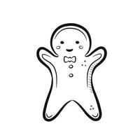 Cute hand drawn christmas gingerbread man. New year cookies in doodle style. Vector illustration isolated on white background