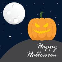 Square card Happy Halloween with pumpkin and moon. Post for Halloween. Vector illustration