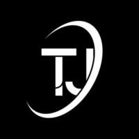 logotipo de t.j. diseño de tj. letra tj blanca. diseño del logotipo de la letra tj. letra inicial tj círculo vinculado logotipo de monograma en mayúsculas. vector