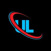 logotipo de ul. diseño de ul. letra ul azul y roja. diseño del logotipo de la letra ul. letra inicial ul círculo vinculado logotipo de monograma en mayúsculas. vector