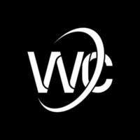 logotipo de wc. diseño de wc. letra wc blanca. diseño del logotipo de la letra wc. letra inicial wc círculo vinculado logotipo de monograma en mayúsculas. vector