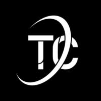 logotipo de tc. diseño t.c. letra tc blanca. diseño del logotipo de la letra tc. letra inicial tc círculo vinculado logotipo de monograma en mayúsculas. vector