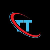 TT logo. TT design. Blue and red TT letter. TT letter logo design. Initial letter TT linked circle uppercase monogram logo. vector