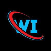 logotipo de wi. diseño wi. letra wi azul y roja. diseño del logotipo de la letra wi. letra inicial con el logotipo del monograma en mayúsculas del círculo vinculado. vector