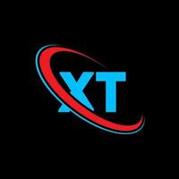 XT logo. XT design. Blue and red XT letter. XT letter logo design. Initial letter XT linked circle uppercase monogram logo. vector