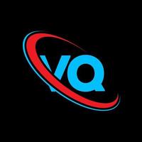logotipo vq. diseño vq. letra vq azul y roja. diseño del logotipo de la letra vq. letra inicial vq círculo vinculado logotipo de monograma en mayúsculas. vector