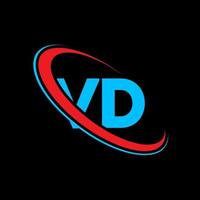logotipo vd. diseño vd. letra vd azul y roja. diseño del logotipo de la letra vd. letra inicial vd círculo vinculado logotipo de monograma en mayúsculas. vector