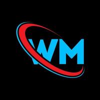 logotipo de wm. diseño wm letra wm azul y roja. diseño del logotipo de la letra wm. letra inicial wm círculo vinculado logotipo de monograma en mayúsculas. vector