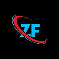 ZF logo. ZF design. Blue and red ZF letter. ZF letter logo design. Initial letter ZF linked circle uppercase monogram logo. vector