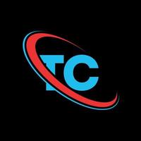 logotipo de tc. diseño t.c. letra tc azul y roja. diseño del logotipo de la letra tc. letra inicial tc círculo vinculado logotipo de monograma en mayúsculas. vector