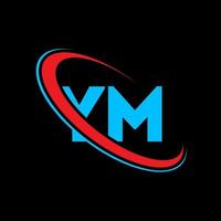 logotipo de ym. diseño de ym. letra ym azul y roja. diseño del logotipo de la letra ym. letra inicial ym logotipo del monograma en mayúsculas del círculo vinculado. vector