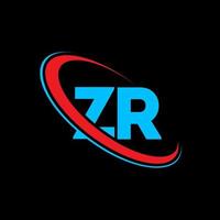 ZR logo. ZR design. Blue and red ZR letter. ZR letter logo design. Initial letter ZR linked circle uppercase monogram logo. vector