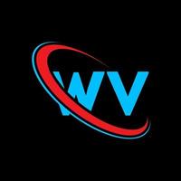 logotipo de wv. diseño wv letra wv azul y roja. diseño del logotipo de la letra wv. letra inicial wv círculo vinculado logotipo de monograma en mayúsculas. vector