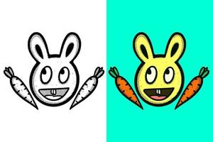vector de estilo vintage de dibujos animados dibujados a mano de ilustración de conejo y zanahoria