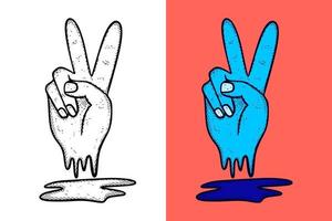 Peace hand symbol icon Illustration hand drawn cartoon vintage style vector
