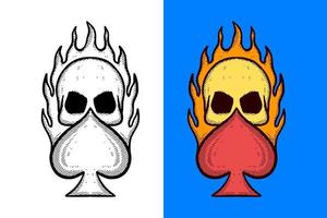 Skull fire Illustration hand drawn cartoon vintage style vector