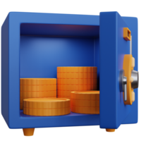 3d rendering safe box with some coins isolated png