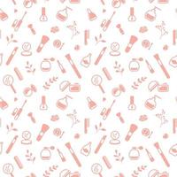 Seamless texture from cosmetics icons and floral elements, pattern, abstract background, wallpaper vector