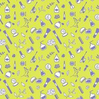 Seamless pattern from cosmetics icons and floral elements, abstract background, wallpaper vector