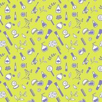 Seamless pattern from cosmetics icons and floral elements, abstract background, wallpaper vector