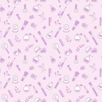 Seamless pattern from cosmetics icons and floral elements, abstract background, wallpaper vector