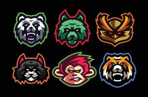 6 Set animal esport gaming logo template vector