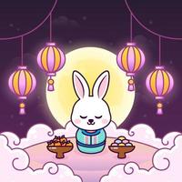 cute rabbit in happy chuseok festival illustration vector