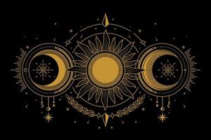 celestial moon and sun with ornaments illustration vector