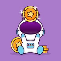 cute astronaut with gold coin vector