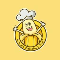 Banana Logo Vector Design With Chef Hat. Chef banana illustration mascot