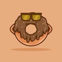 ilustración digital de lindos gráficos vectoriales de donas. personaje de donut de chocolate, mascota, ilustración, pegatina vector