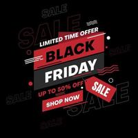 flat black friday sale banner design in red and black color vector