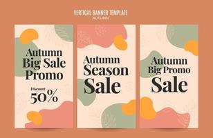 Set of abstract autumn backgrounds for social media stories or web banner. Use for event invitation, discount voucher, advertising. vector