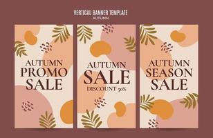 Set of abstract autumn backgrounds for social media stories or web banner. Use for event invitation, discount voucher, advertising. vector