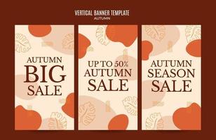 Set of abstract autumn backgrounds for social media stories or web banner. Use for event invitation, discount voucher, advertising. vector