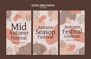 Set of abstract autumn backgrounds for social media stories or web banner. Use for event invitation, discount voucher, advertising. vector