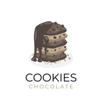 Chocolate chip cookie vector illustration logo with melted chocolate