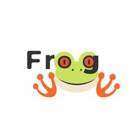 Simple green frog vector illustration logo with frog writing