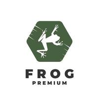 Frog vector illustration logo with green hexagon