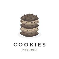 Chocolate chip cookies stack vector illustration logo