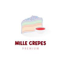 hermoso arco iris mille crepes vector ilustración logo con jarabe de fresa