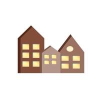 Stylized houses, hand-drawn in a flat style. Decor. Burning windows. Christmas. Minimalism. Scandinavian style. Vector simple illustration