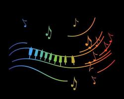 Piano melody, hand-drawn doodle. Flying notes. Music. Inspiration. Rainbow melody, song. Isolated vector illustration on white background