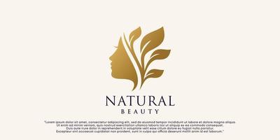 diseño de logotipo de belleza natural para salón de belleza de mujer con vector premium de elemento creativo