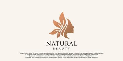 diseño de logotipo de belleza natural para salón de belleza de mujer con vector premium de elemento creativo