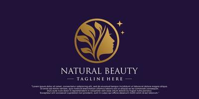 diseño de logotipo de belleza natural para salón de belleza de mujer con vector premium de elemento creativo