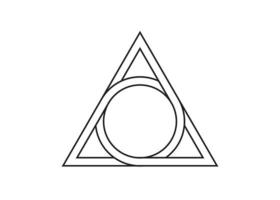 sacred geometrical figure of a circle inscribed in a triangle, the vector logo tattoo mythological symbol round triangle isolated on white background