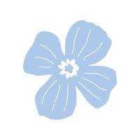 Cute blue flower isolated on white background. Vector illustration in hand-drawn flat style. Perfect for cards, logo, decorations, spring and summer designs. Botanical clipart.