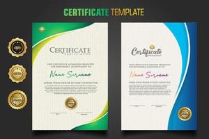 Modern certificate template with dynamic colorful waving shape on  ornament  pattern background vector