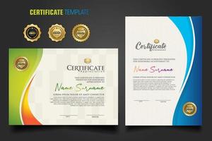 Modern certificate template with dynamic colorful waving shape on  ornament  pattern background vector